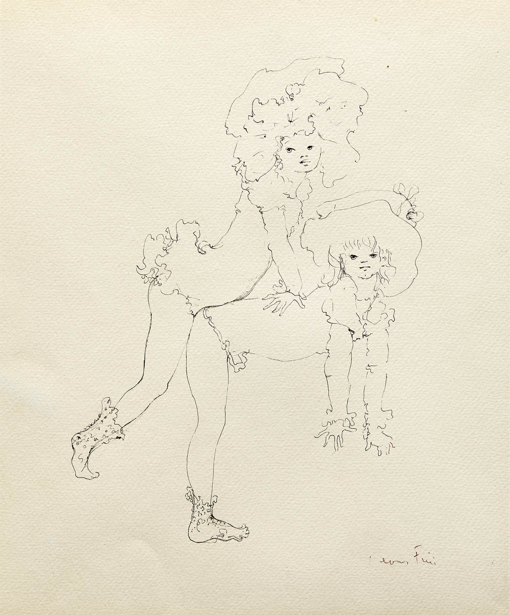 Leonor Fini - Petites Filles Modeles (Perfect Little Girls) - 1973 ink on paper